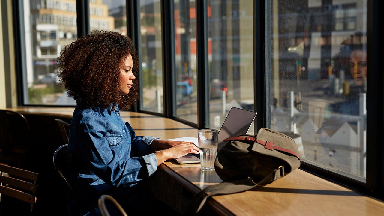 Woman working on laptop