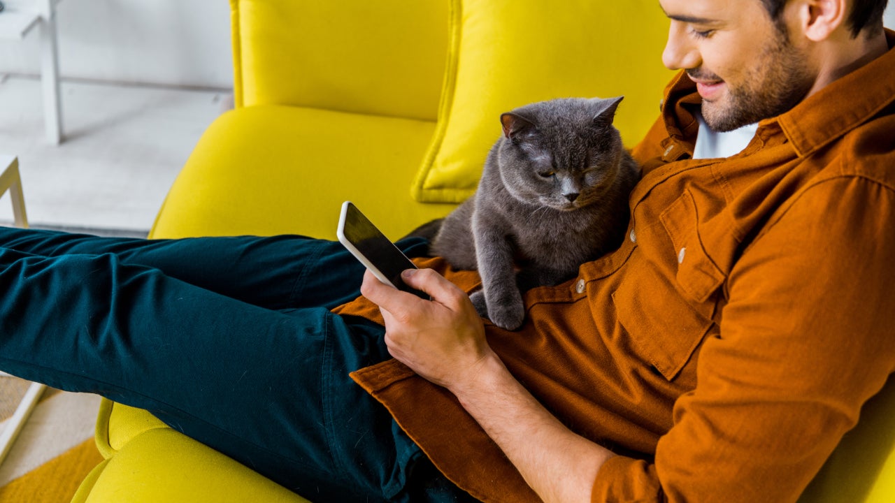 Un homme va sur son smartphone.