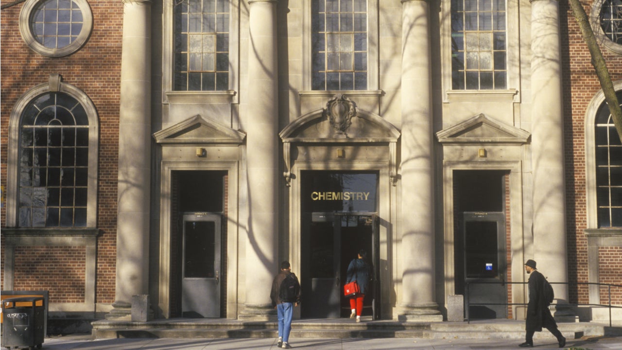 Students walk on college campus