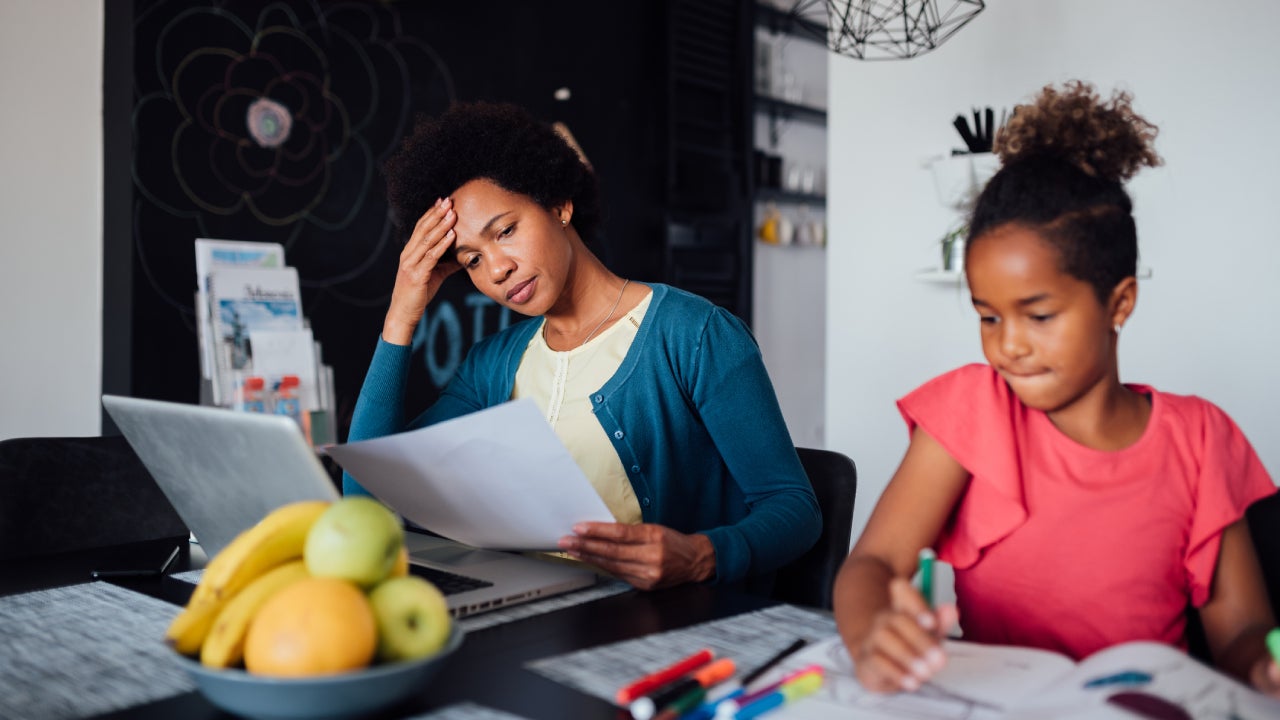 Young mother looking for a job using internet