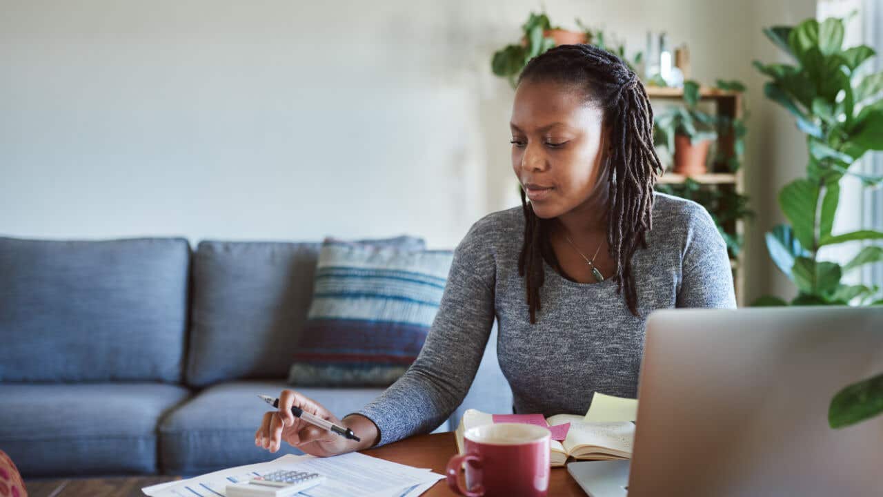 Woman paying bills