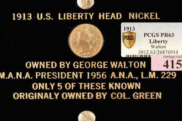 A picture of the Liberty Head V nickel for auction in 2013