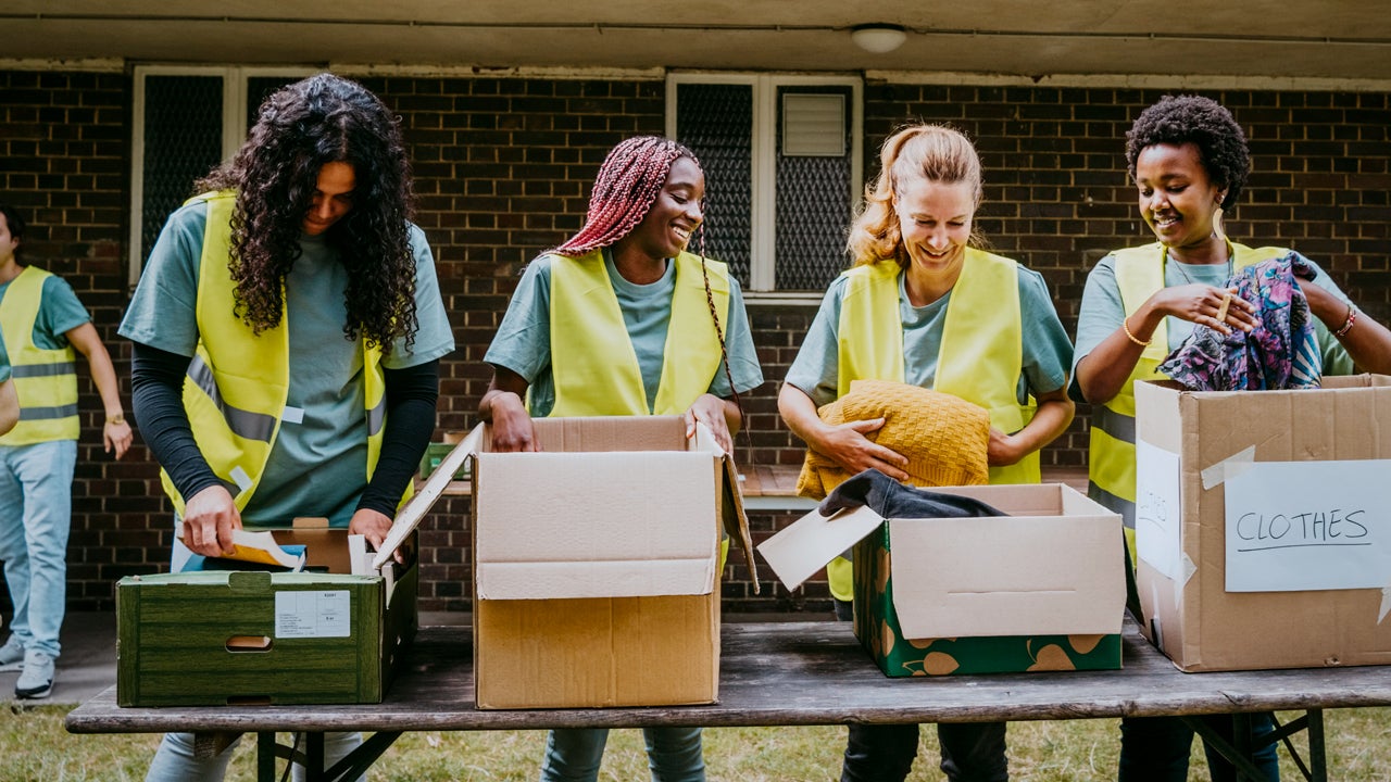 nonprofit workers sorting donations