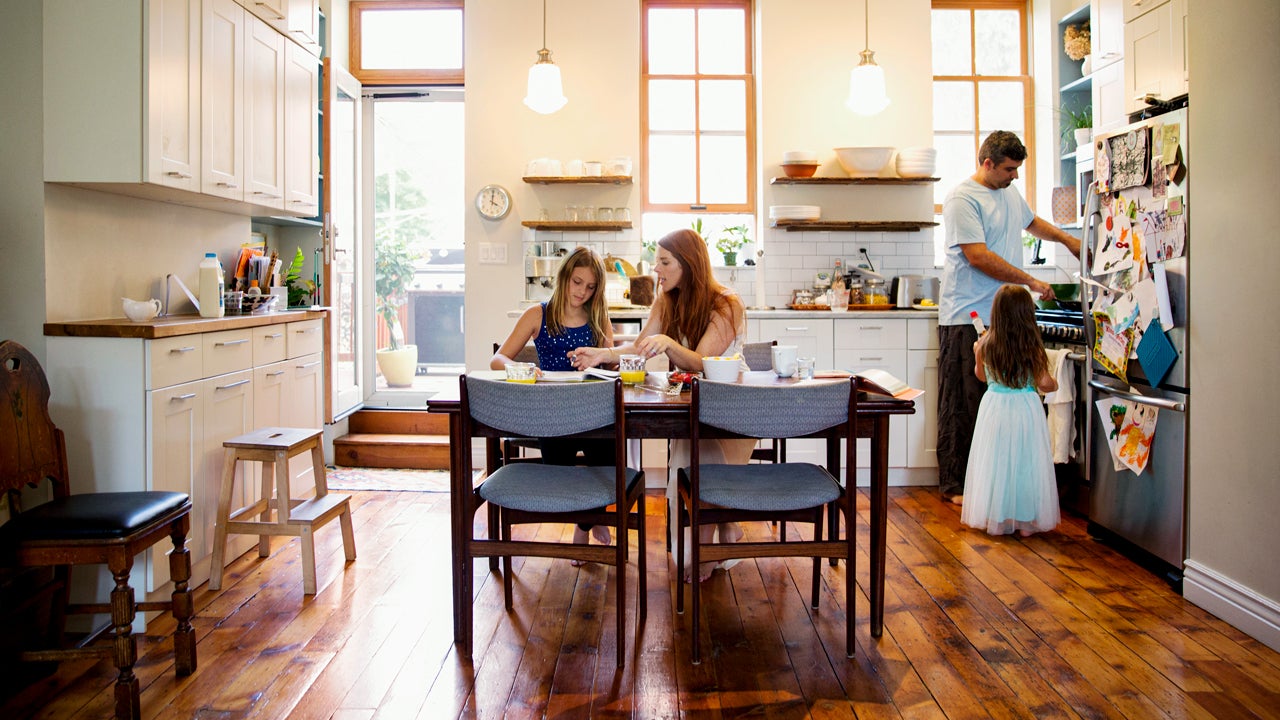 family in their kitchen