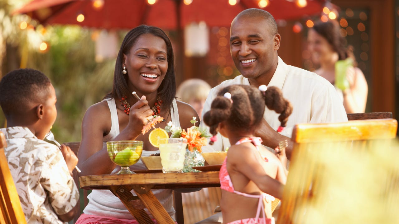 Family dining in restaurant