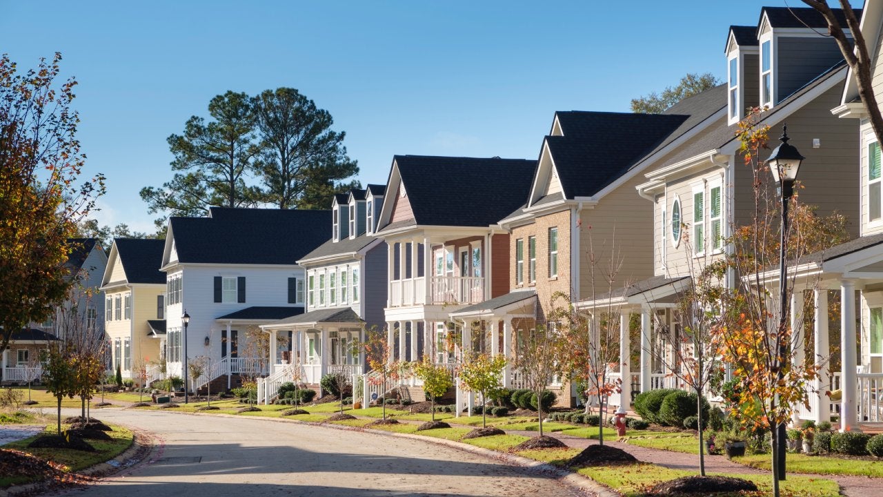 Curved lane in new housing development, Clemson, South Carolina USA