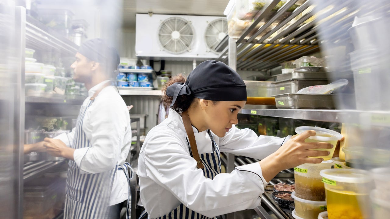 A chef works the line at her restaurant.