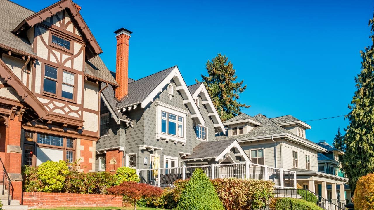 Houses in the Alphabet Historic District of Portland Oregon USA on a sunny morning