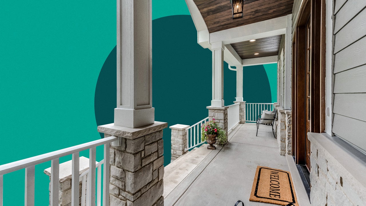 Illustrated design featuring a front porch entryway