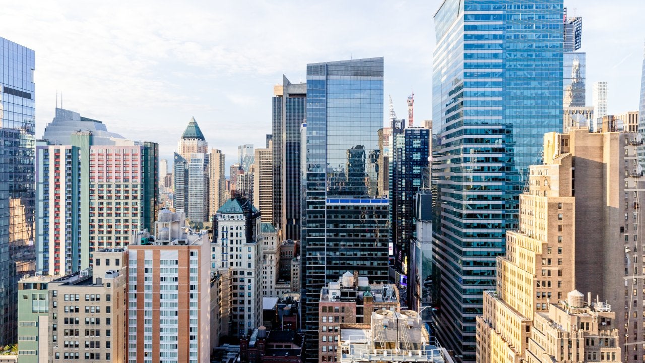 Aerial view of skyscrapers in New York City, USA