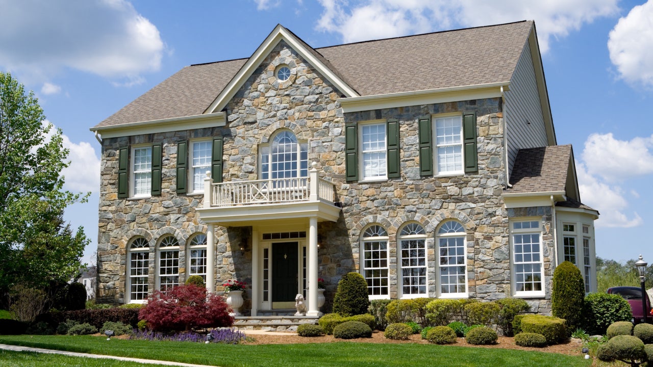 Front Stone Faced Single Family House Home Suburban Maryland