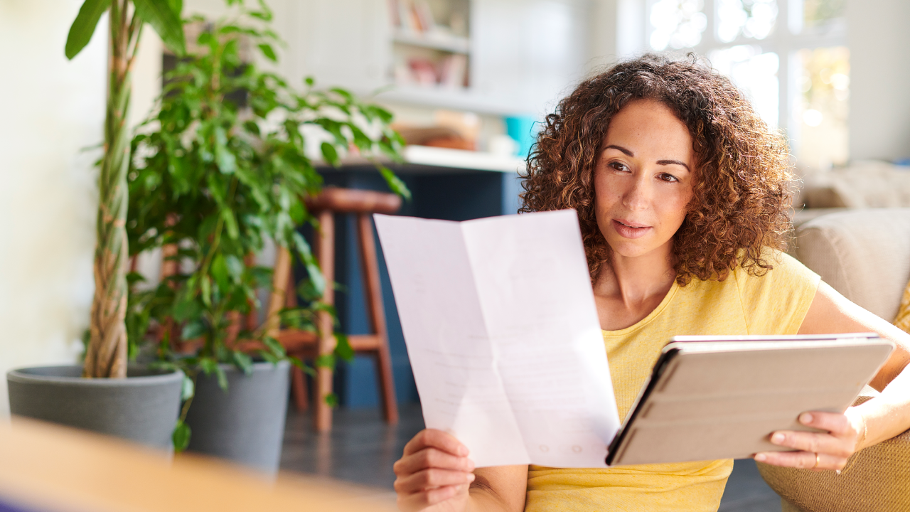 checking her home finances online