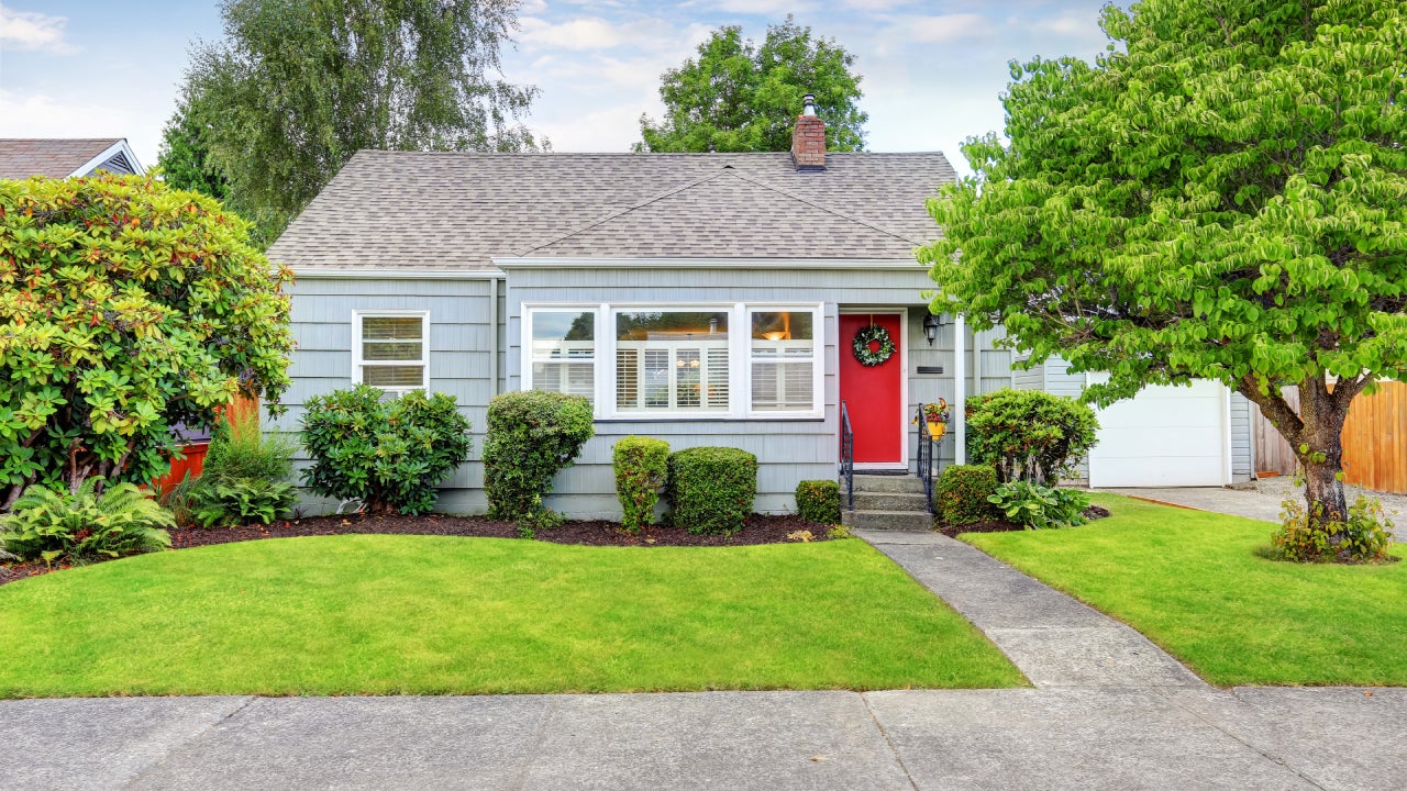 xterior of small American house with blue paint