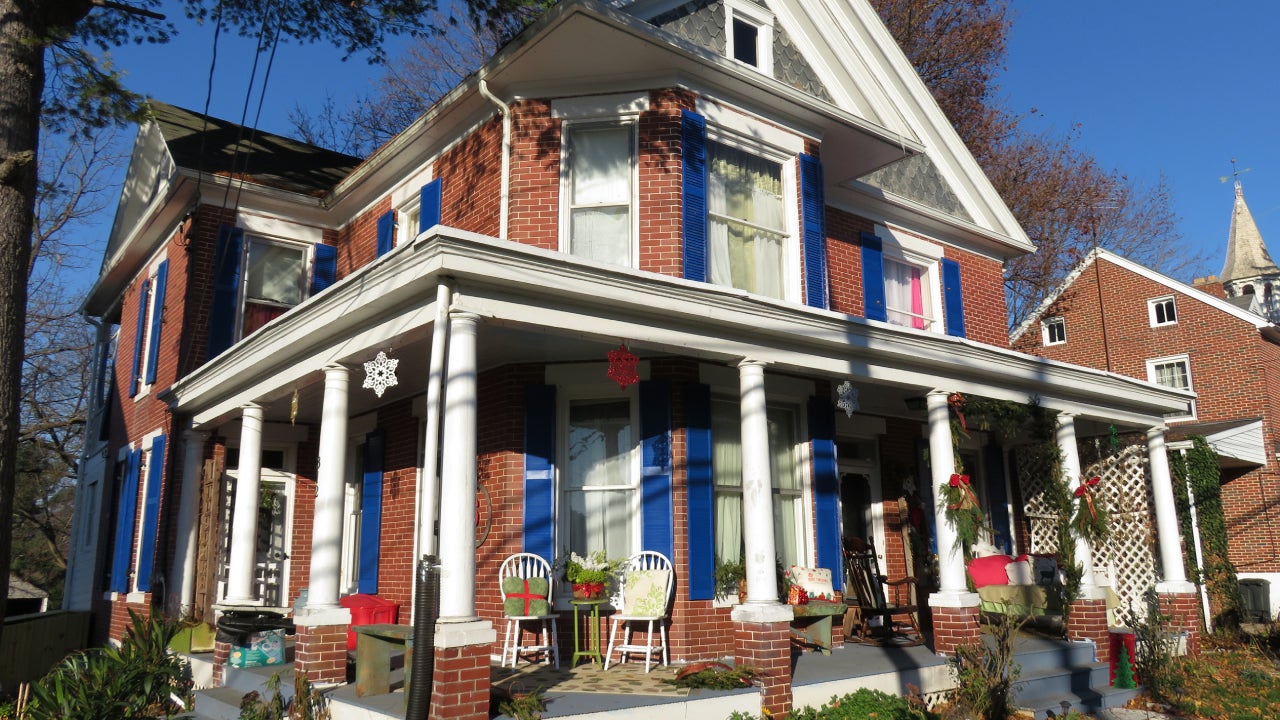 This colorful house decorated for Christmas was spotted in the town of Meyersville Maryland in Frederick County. This small rural town has many quaint houses like this one.