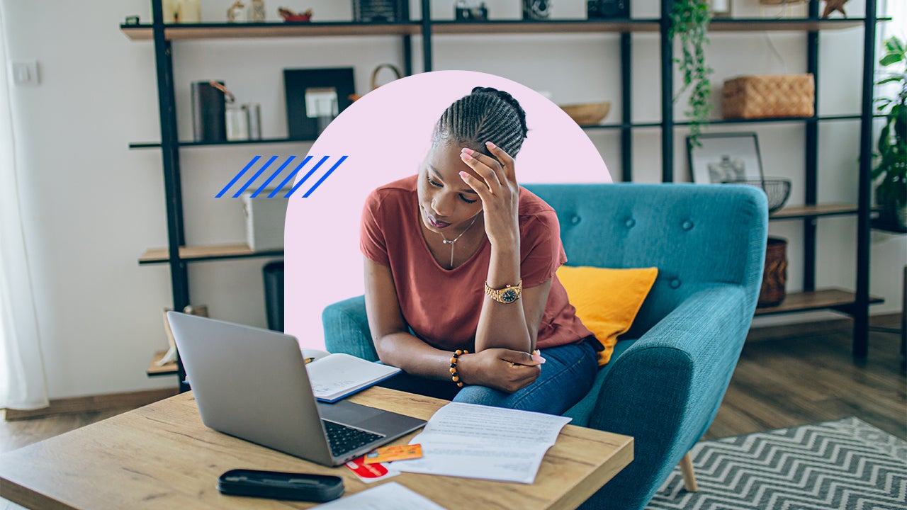 Frustrated woman working from home office