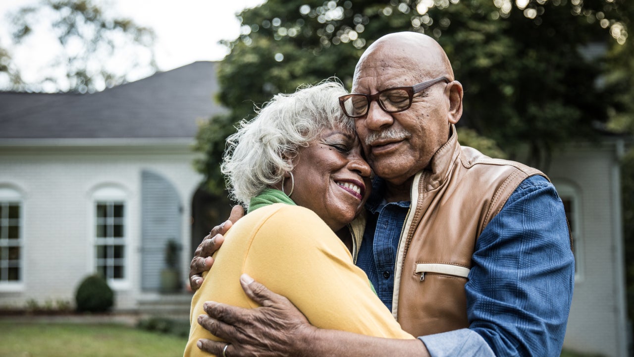 Senior couple hugging