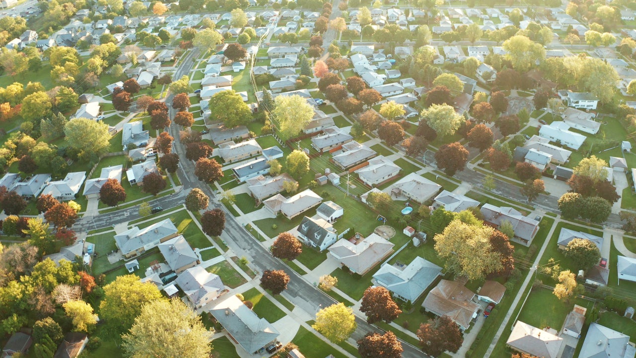 Aerial view of residential houses at autumn (october)