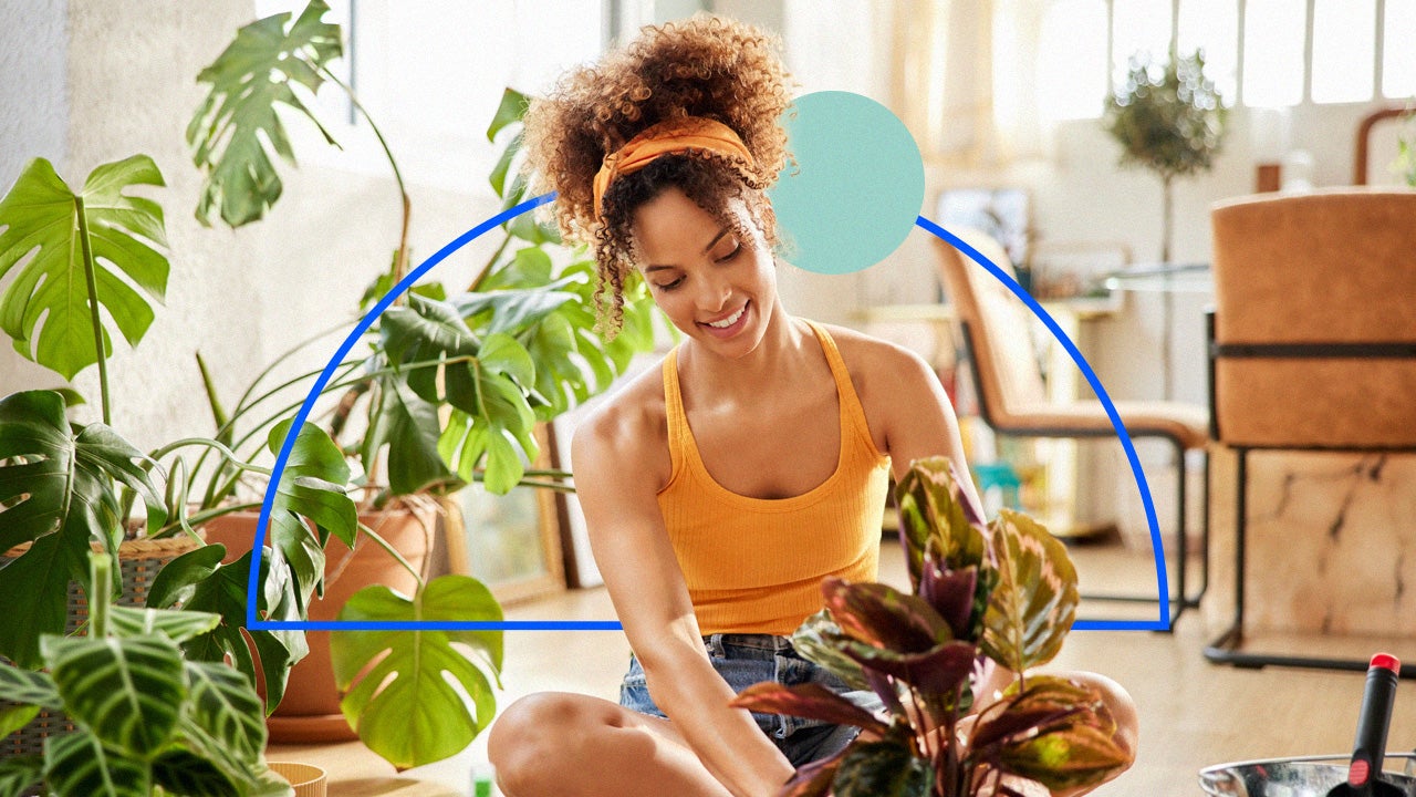 Woman watering plants.