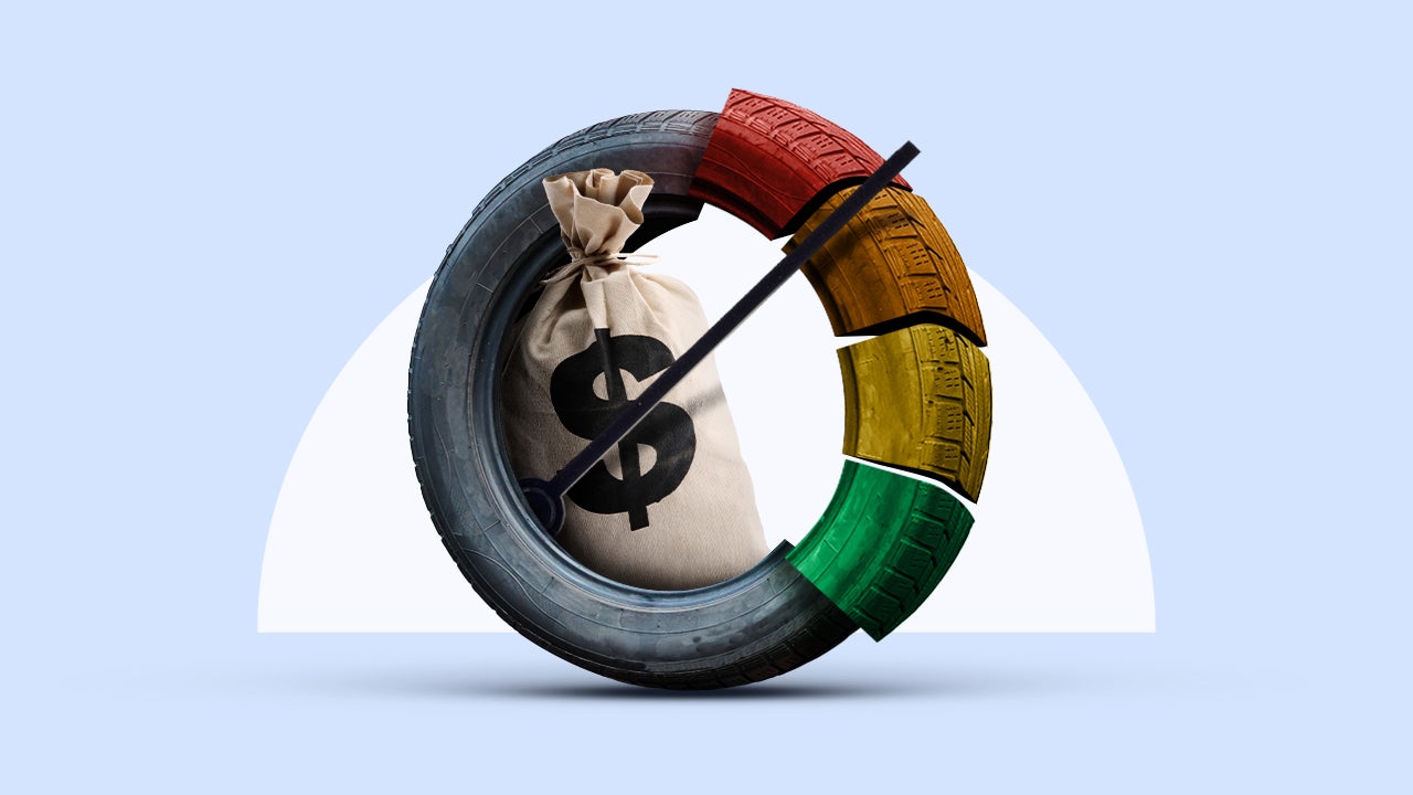 Illustration of a tire and moneybag