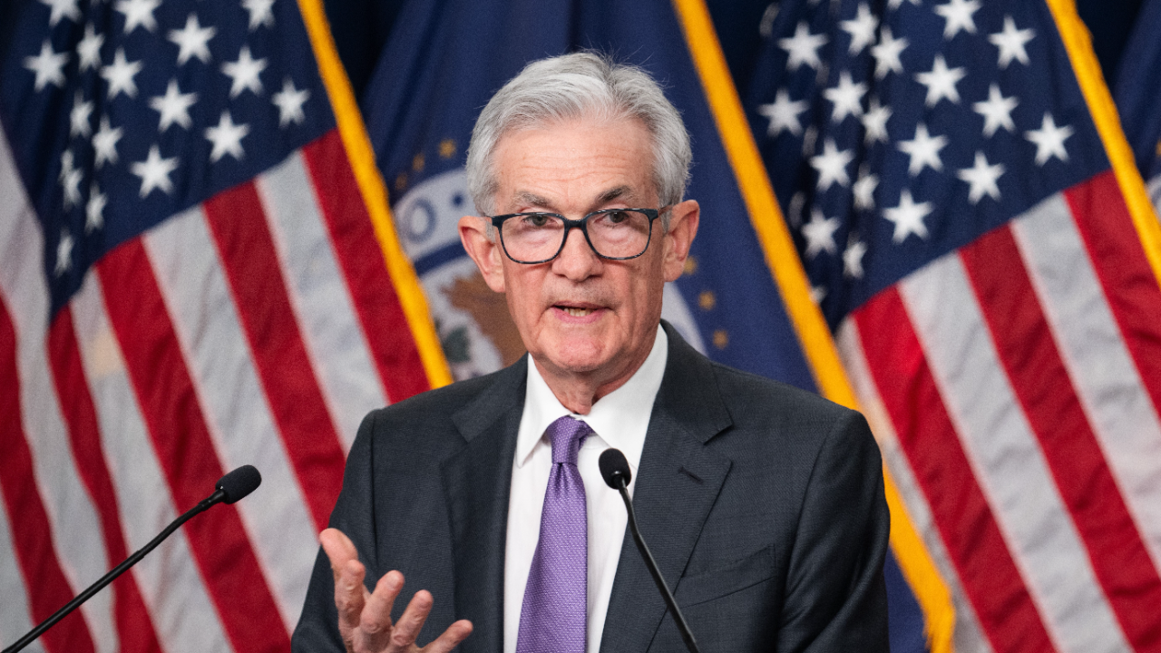 Federal Reserve Chair Jerome Powell speaks at a press conference after a Federal Open Market Committee (FOMC) meeting