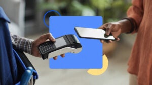 design image of a person paying with a phone