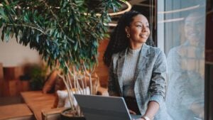 Business woman using laptop