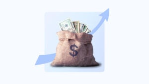 design image of a money bag and an upwards trend arrow