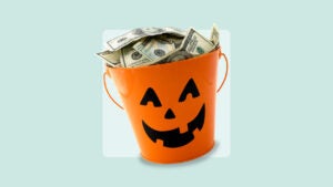 Halloween bucket filled with money