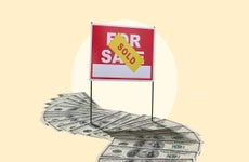 net proceeds - for sale/sold sign with cash photo illustration