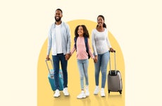 design image of a family traveling with luggage in hand