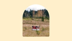 land with trees in background and 2 for sale signs