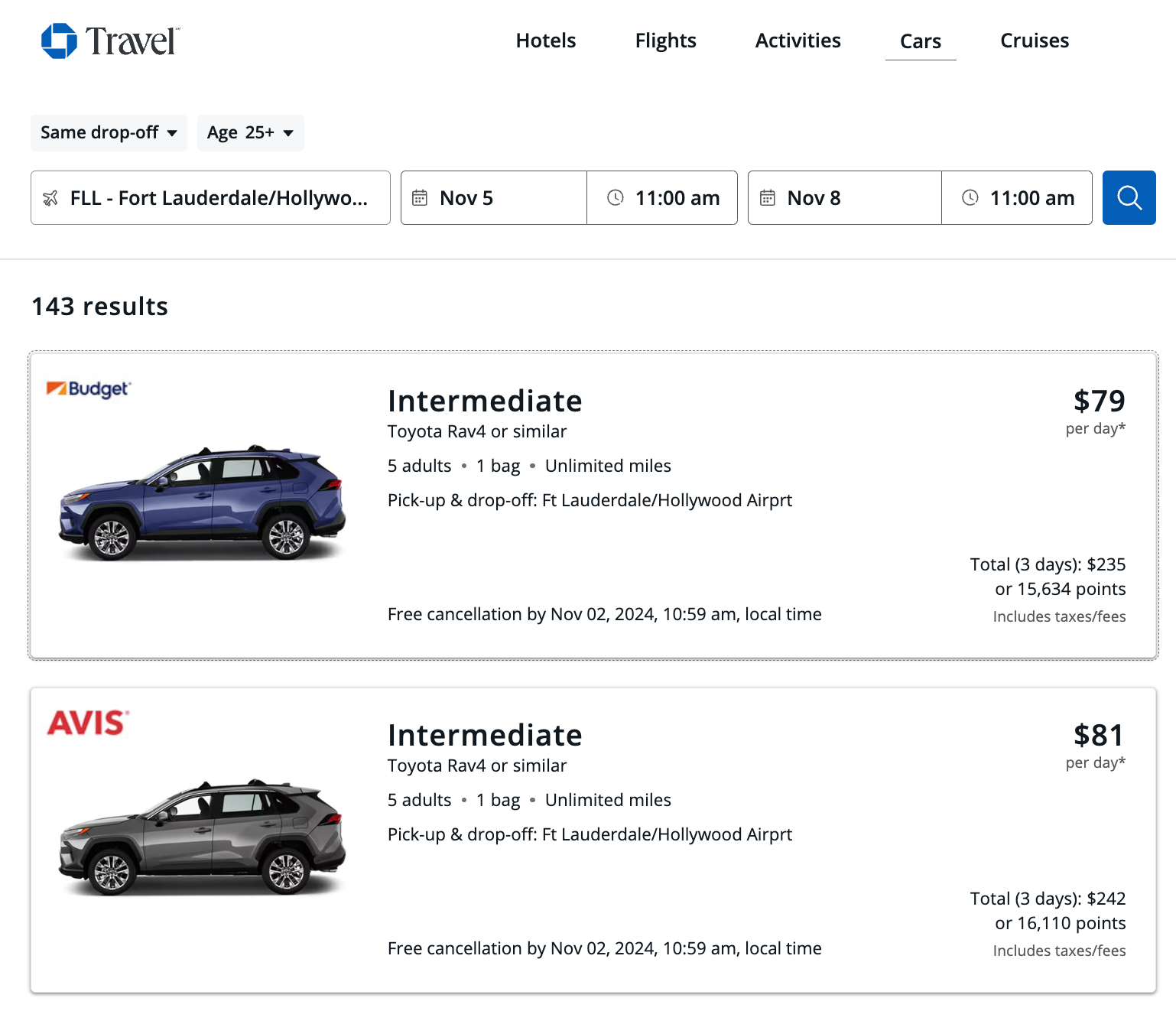 Rental car redemption with Chase Ultimate Rewards via the Chase Travel portal. 