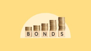 The word, bonds, with coins stacked on top