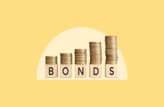 The word, bonds, with coins stacked on top