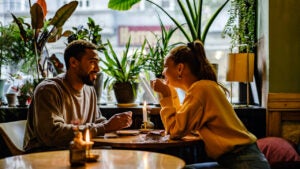 Couple on a weekend date at cute cafe