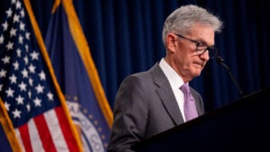 Federal Reserve Chair Powell at a podium