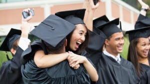 College students on graduation day, celebrating