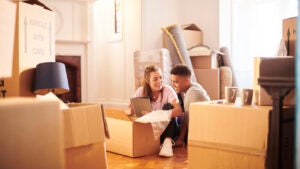 young couple in their new house