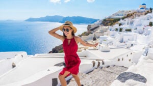 Travel Tourist Happy Woman Running Stairs