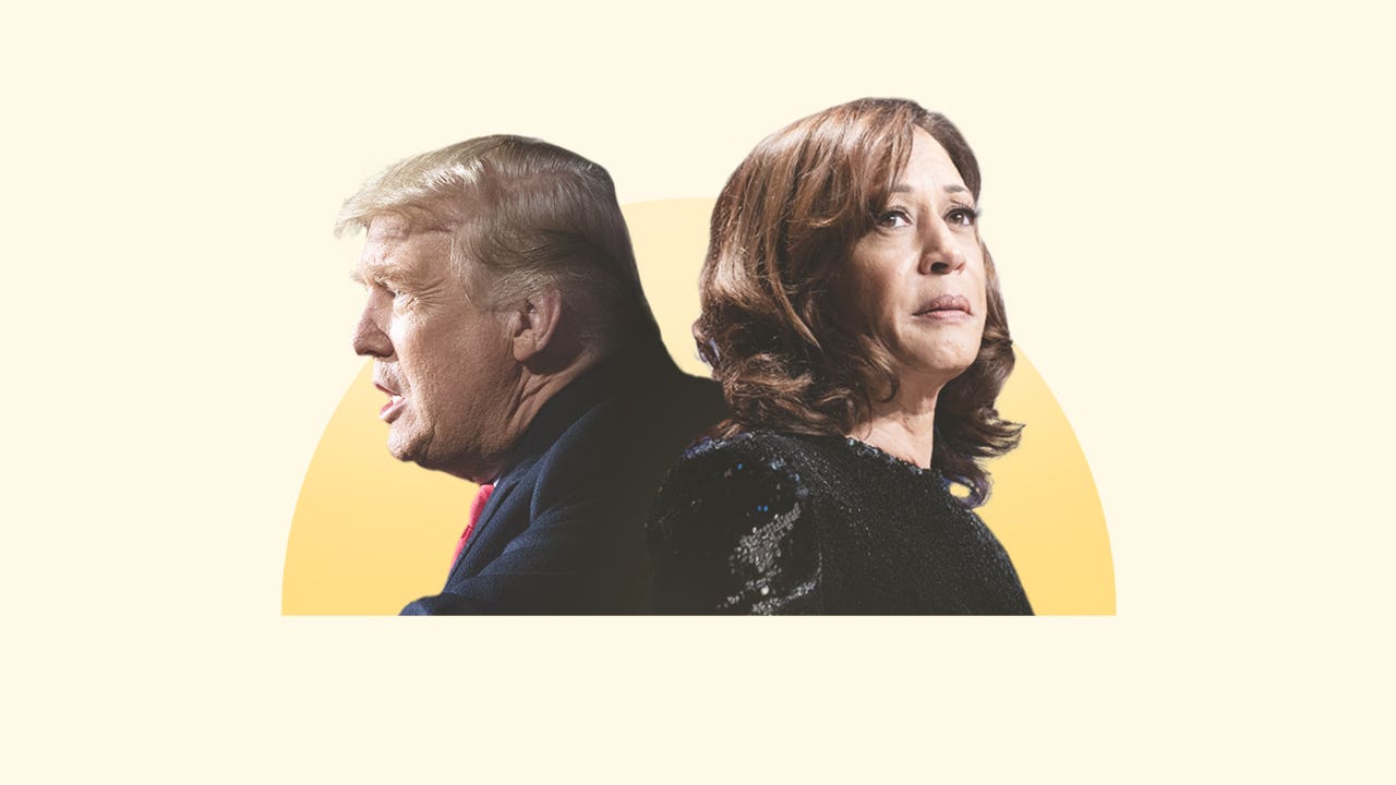 Donald Trump and Vice President Harris side by side in a collage style