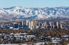 Reno, Nevada downtown during winter with snow on the ground