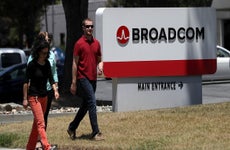 Signage is displayed outside the Broadcom offices