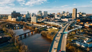 Aerial view of city in Virginia