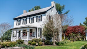 Colonial-Style Brick Ranch Duplex Home on a Farm in Maryland, USA in the Springtime