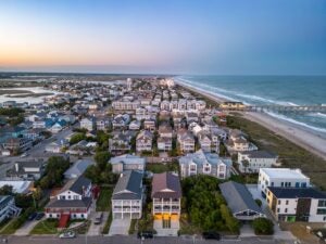 aerial view of homes on wrightsville beach north carolina