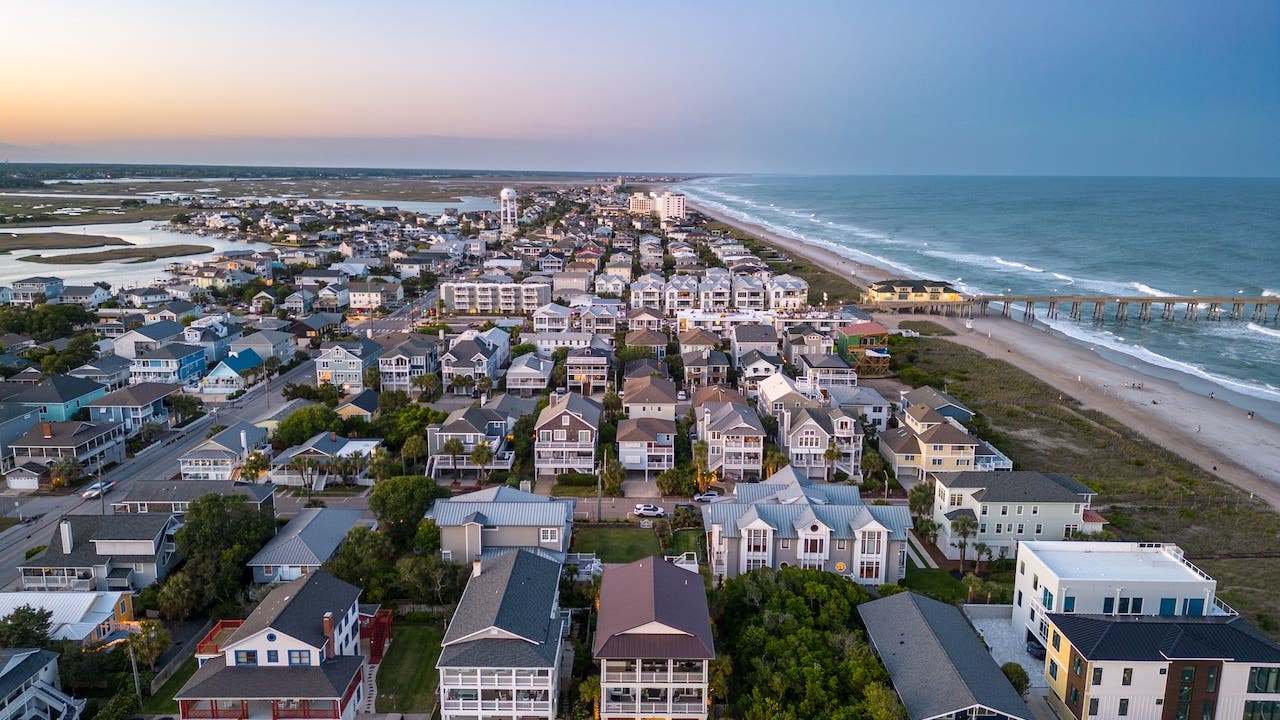 aerial view of homes on wrightsville beach north carolina