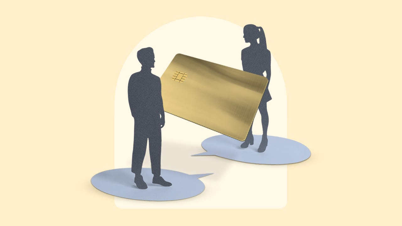 design image depicting a couple and a golden card in the middle of them