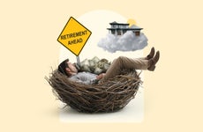 A man laying in a very large bird nest, fiction