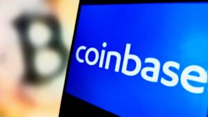 Coinbase logo on cellphone screen