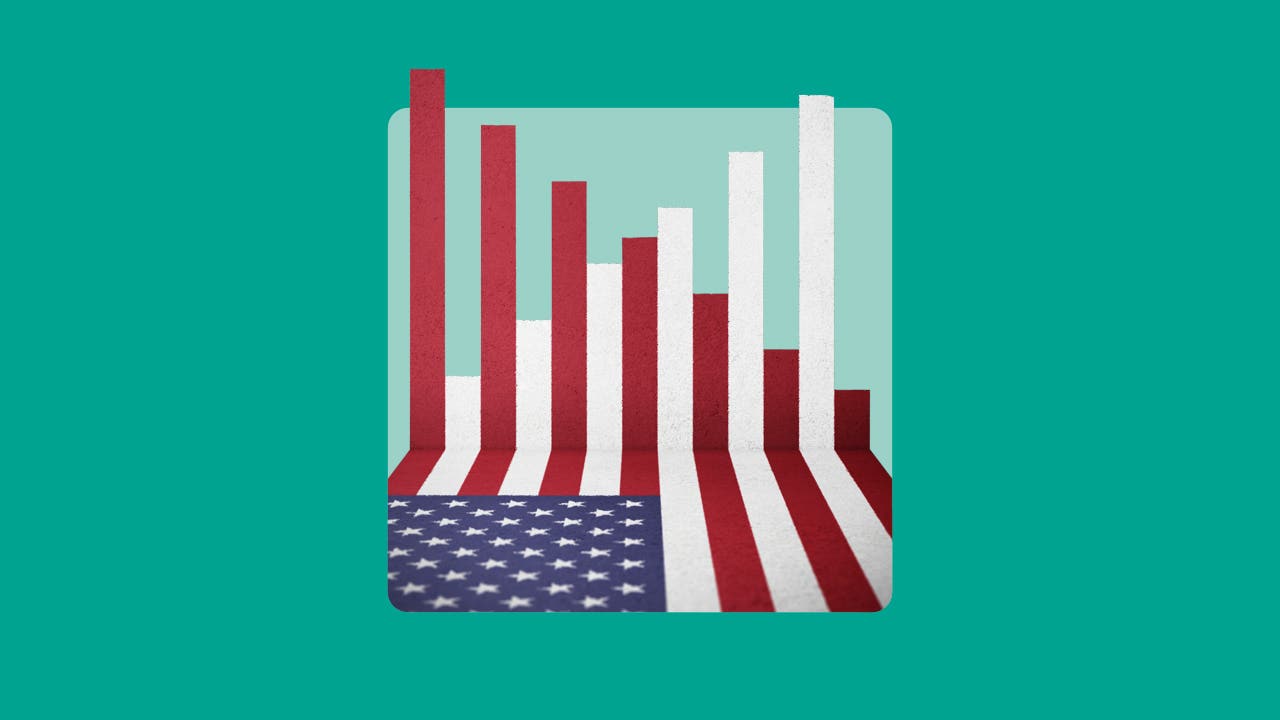 American flag, but the lines are separating into some sort of bar graph